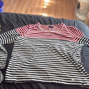 Tommy Hilfiger Red and Navy Striped Long Sleeve Tee